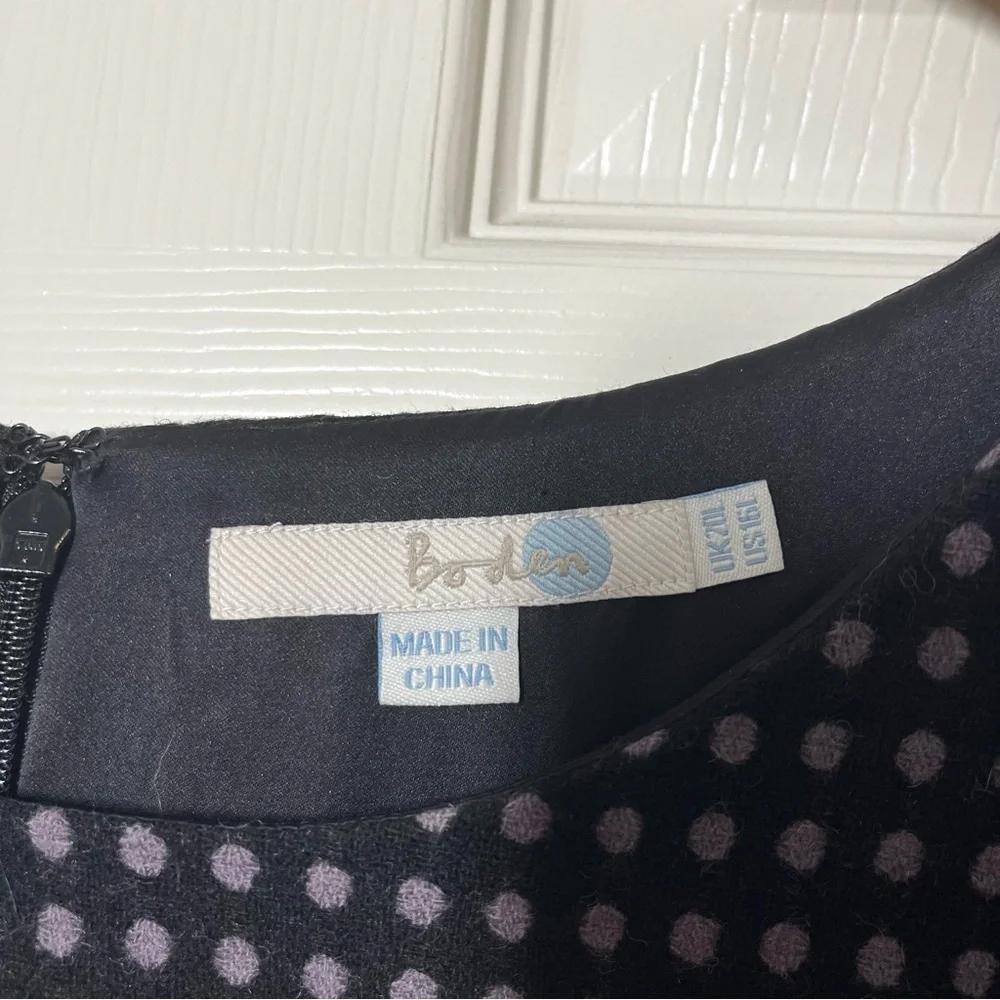 BODEN Elegant Black and Purple Polka Dot Wool Blend Fit and Flare Dress Size 16L - Picture 4 of 5